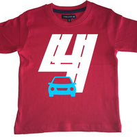 Red Birthday Racetrack Children's T-Shirt with White and Blue Print