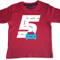 Red Birthday Racetrack Children's T-Shirt with White and Blue Print