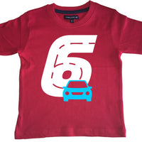 Red Birthday Racetrack Children's T-Shirt with White and Blue Print