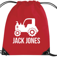 Personalised Tractor with Name Drawstring Bag