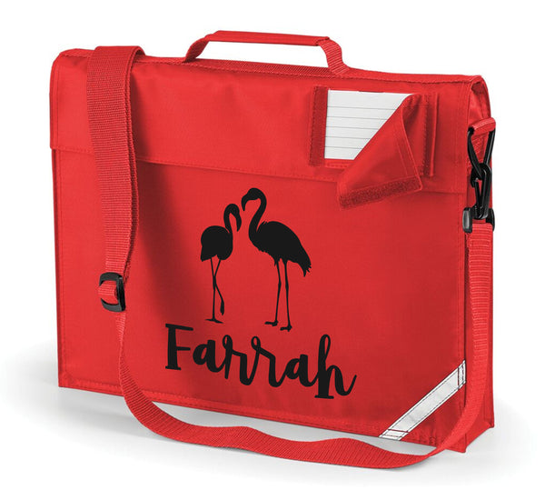 Personalised Flamingo and Name Bookbag with Hot Pink Print