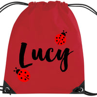 Personalised Ladybird and Name Drawstring Bag