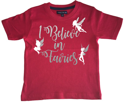 I Believe in Fairies Children's T Shirt with Sparkling Silver and White Print