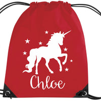 Personalised Unicorn With Stars Drawstring Bag