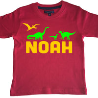 Nom personnalisé avec des dinosaures avec impression verte et jaune