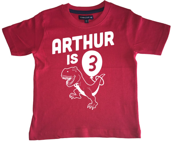 Personalised Birthday Dinosaur Children's T Shirt with Name and Age
