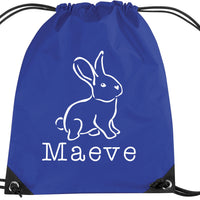 Personalised Illustrated Bunny with Name Drawstring Bag