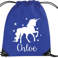 Personalised Unicorn With Stars Drawstring Bag