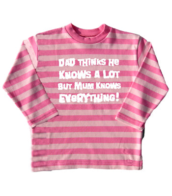 Dad thinks he knows a lot, mum knows everything! Pink Stripped Long Sleeve T-shirt