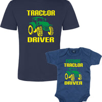 Ensemble t-shirt conducteur de tracteur bleu marine et body pour bébé futur conducteur de tracteur 