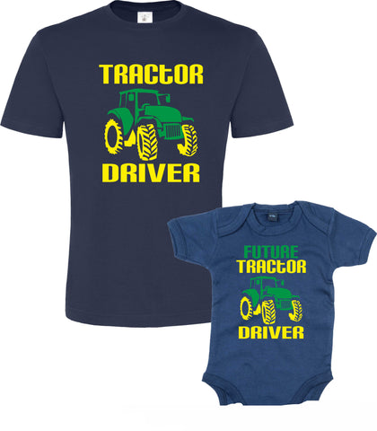 Navy Tractor Driver T-Shirt & Future Tractor Driver Baby Bodysuit Set