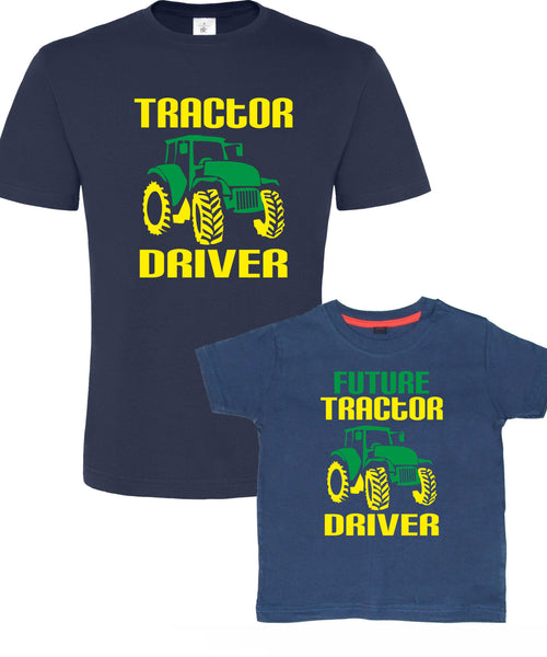 Ensemble t-shirt conducteur de tracteur bleu marine et futur conducteur de tracteur