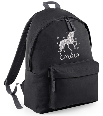 Licorne personnalisée avec sac à dos étoiles avec imprimé à paillettes argentées 