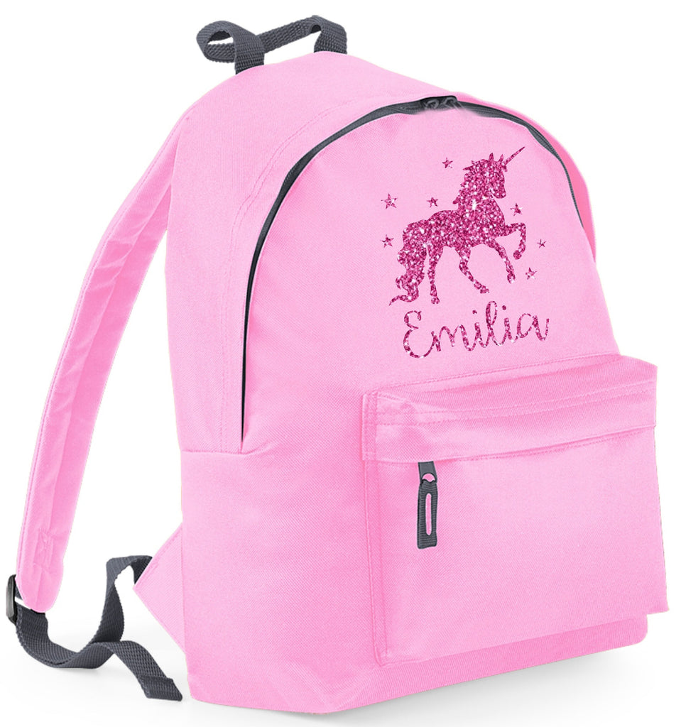Personalised Unicorn with Stars Backpack with Silver Glitter Print Edward Sinclair Clothing