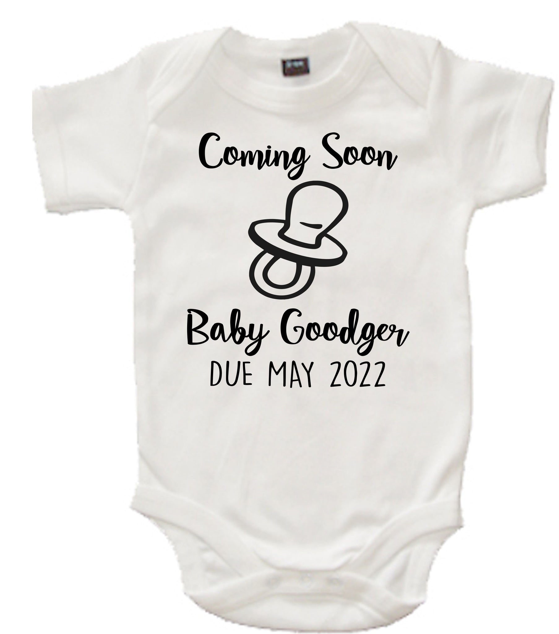 Body bébé Coming Soon personnalisé avec nom et date d'échéance 
